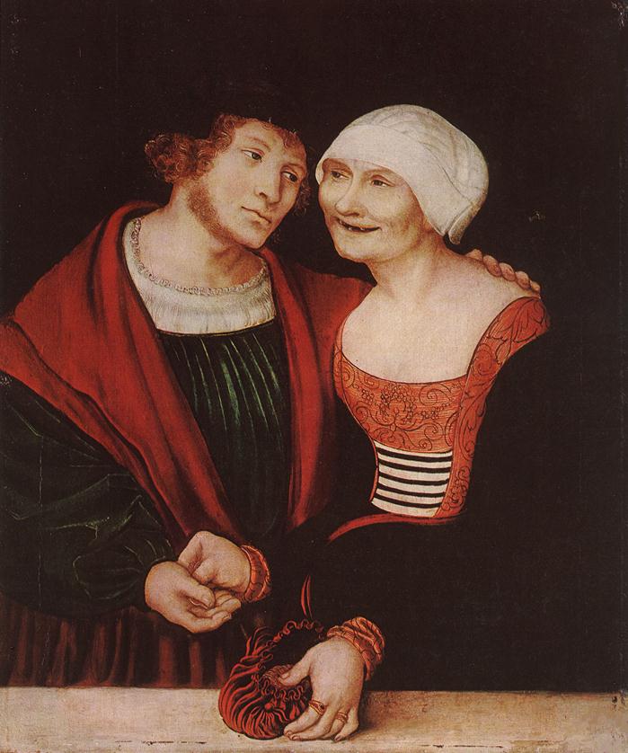 Amorous Old Woman And Young Man by Lucas Cranach
